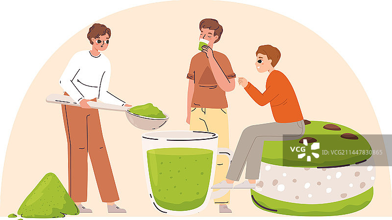 男孩制作抹茶甜点图片素材