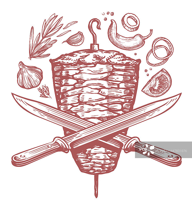 烤肉串和蔬菜沙威玛图片素材