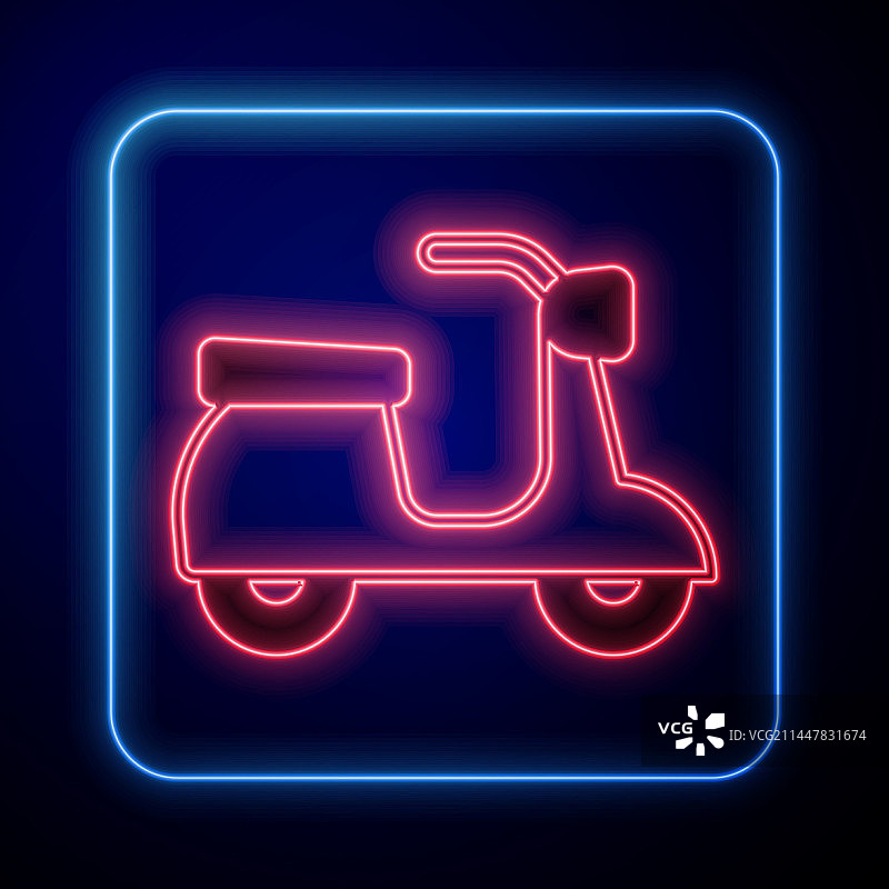 黑色背景上的霓虹发光滑板车图标图片素材