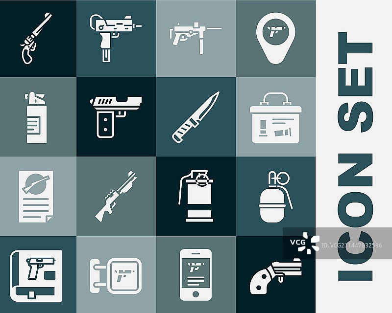 小型枪支左轮手枪手榴弹军事套装图片素材