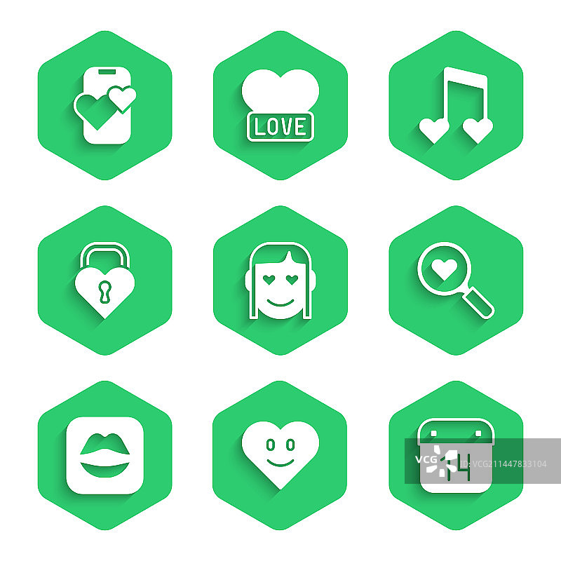 浪漫少女、心形日历与二月图片素材