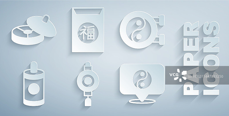 中国纸灯笼与阴阳符号图片素材