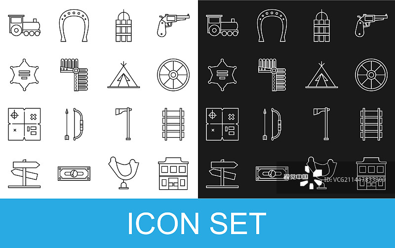 线条集合：狂野西部酒吧、铁路轨道图片素材