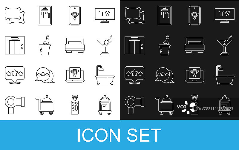 浴缸马提尼线稿套装图片素材