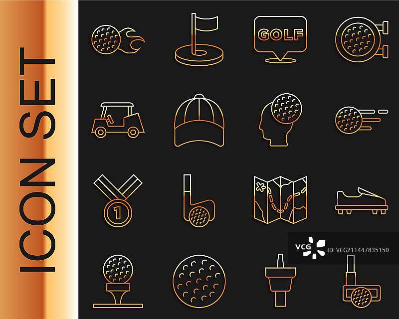 高尔夫球鞋俱乐部标签线条组合图片素材