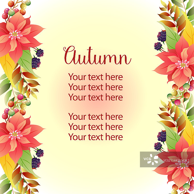 花园竖版边框模板秋季一品红图片素材