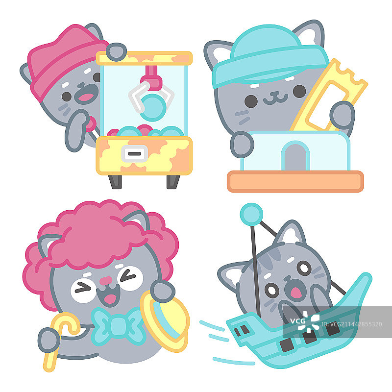 游乐园贴纸套装，带Tomomi猫图片素材