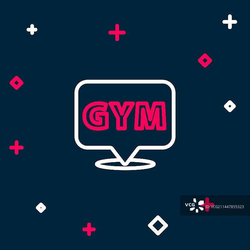 蓝色背景上的健身房位置线性图标图片素材