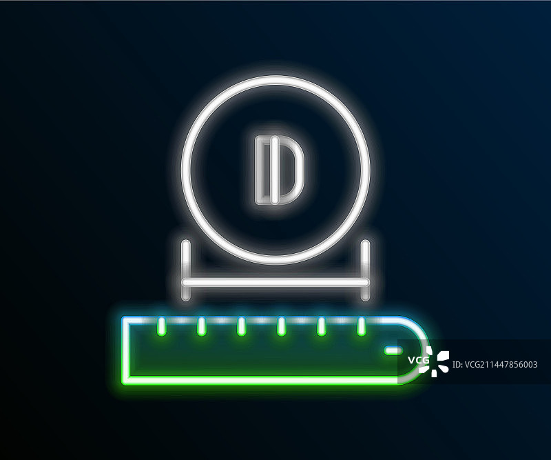 黑色背景上的发光霓虹线直径图标图片素材