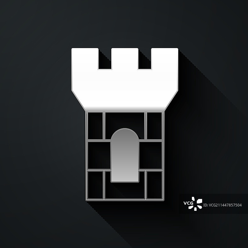 黑色背景上的银色城堡塔楼图标图片素材