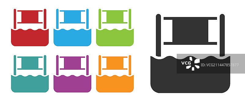 白色背景上孤立的黑色水上排球网图标图片素材