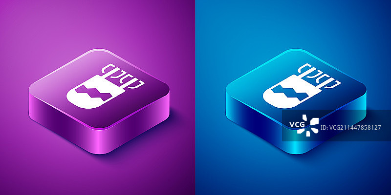 2.5D箭筒弓箭图标，蓝色背景图片素材