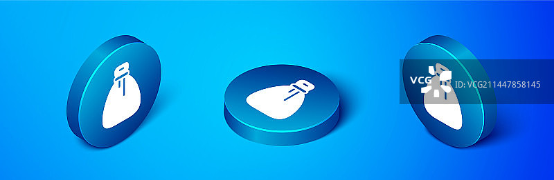 2.5D蓝色背景上的旧钱袋图标图片素材