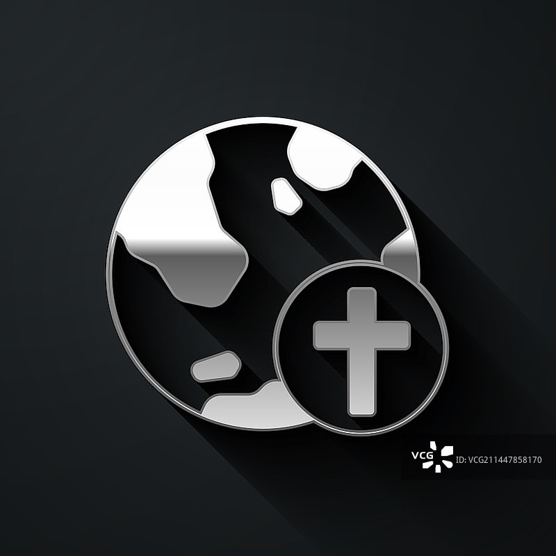 银色基督教十字架与地球图标图片素材