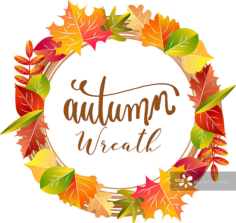 半叶秋季花环树叶图片素材
