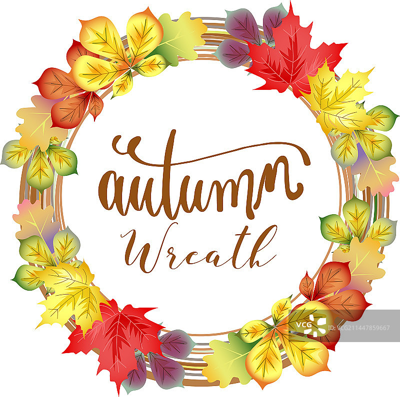 色彩鲜艳的秋季花环树叶图片素材