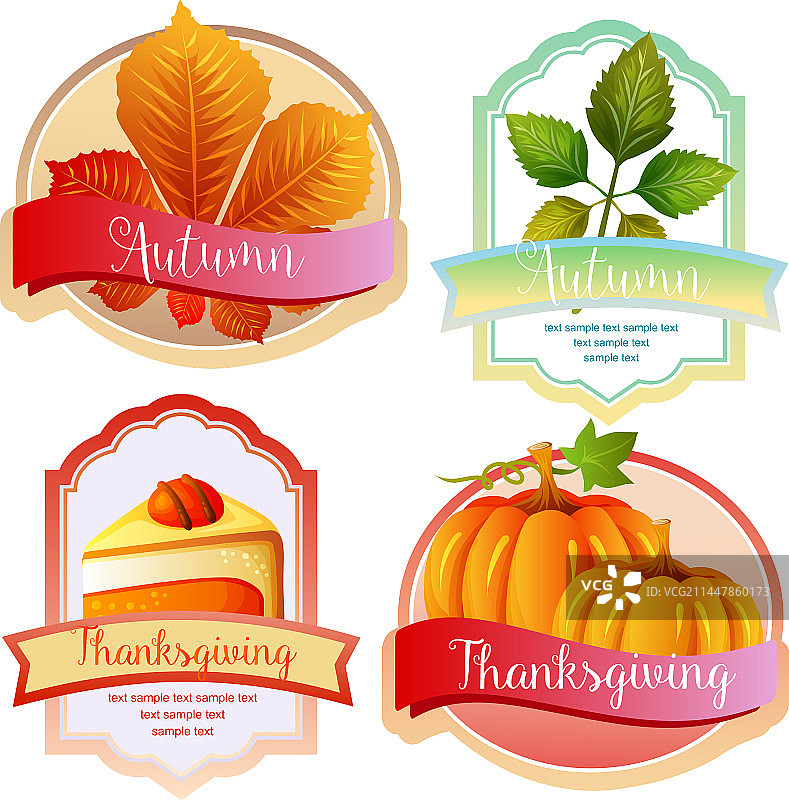 可爱的秋季和感恩节蛋糕标签图片素材