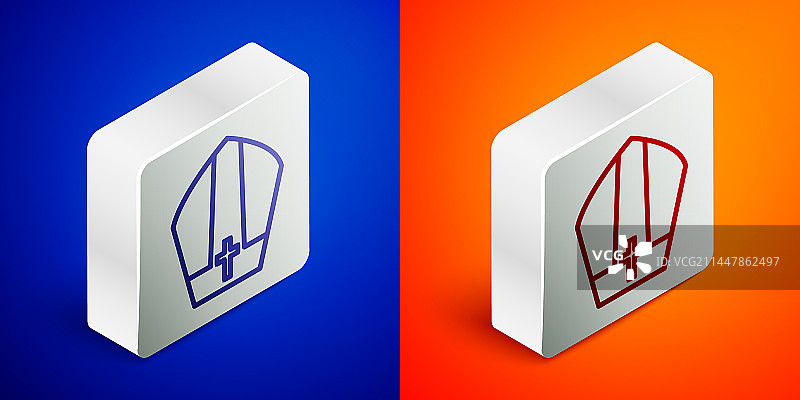 蓝色背景上的2.5D线条教皇帽图标图片素材