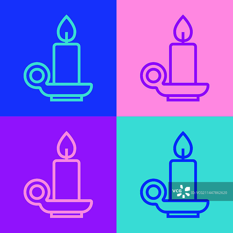 波普艺术风格线条燃烧的烛台蜡烛图标图片素材