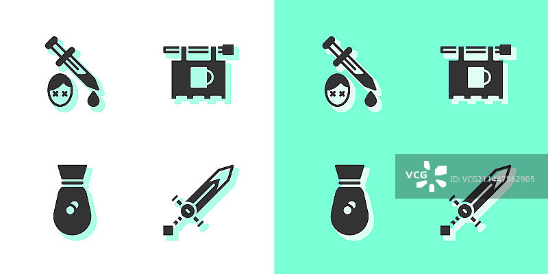 中世纪剑血剑旧钱币套装图片素材