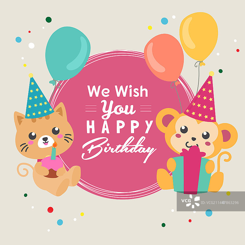 猫和猴子的生日祝福图片素材