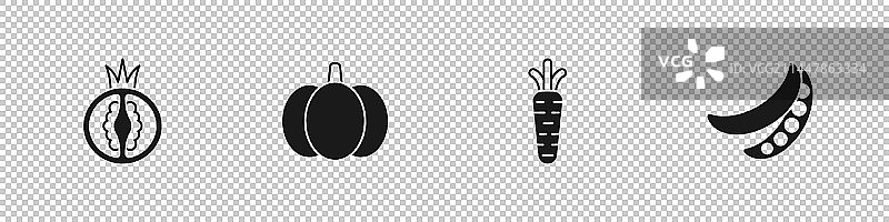 西红柿、南瓜、胡萝卜和青豆图标图片素材