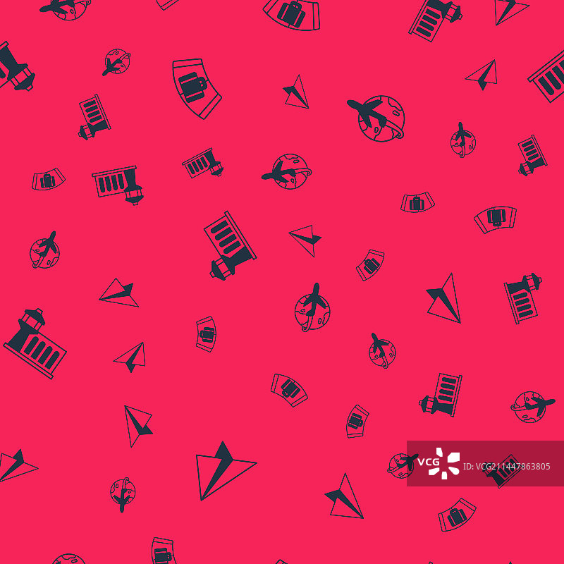 纸飞机传送带和手提箱套装图片素材