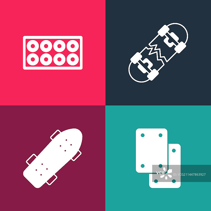 波普艺术风格护膝与损坏的滑板图片素材