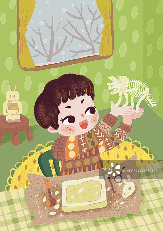 玩恐龙考古的男孩图片素材