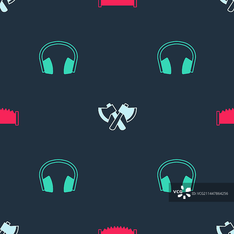 一组双手锯、木斧和耳机图片素材