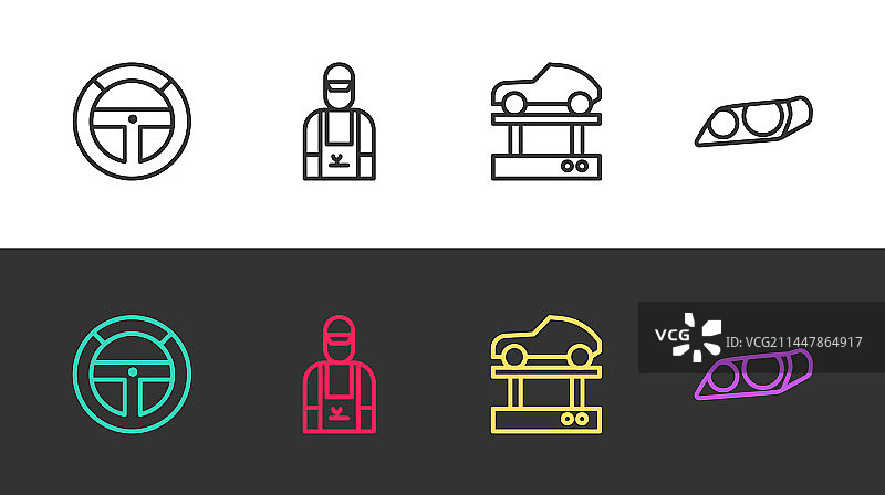 方向盘汽车维修工修理汽车线稿图片素材