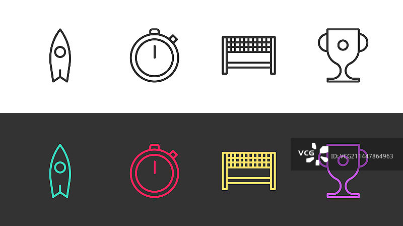 冲浪板、秒表、终点缎带线条组合图片素材