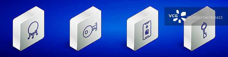 2.5D一串钥匙和手机线条图片素材