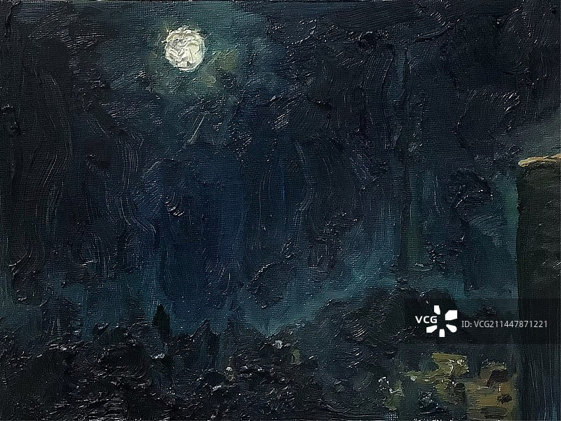 油画夜景图片素材