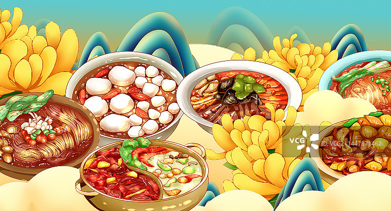 国潮风重庆特色美食插画图片素材
