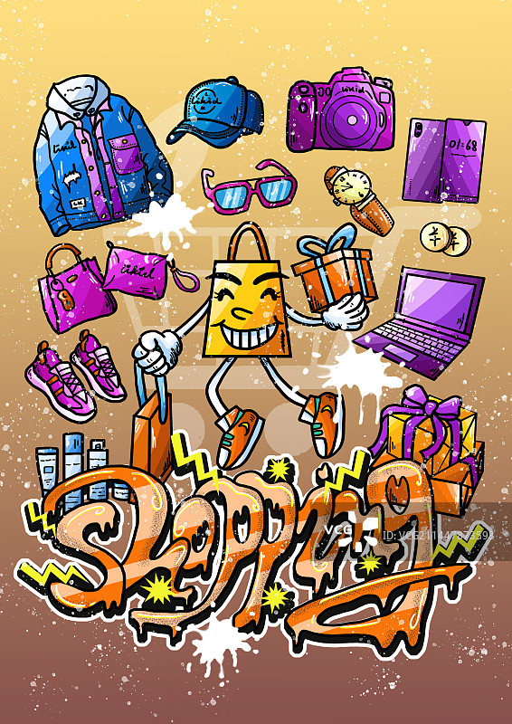 购物涂鸦风插画图片素材