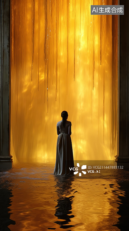 【AI数字艺术】穿着传统服装的人站在灯光下图片素材
