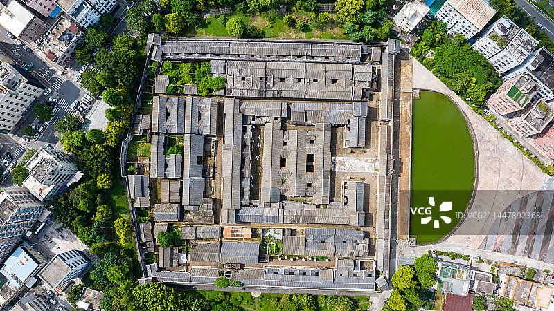广东省深圳市坪山区坪环社区大万世居客家围屋航拍图片素材