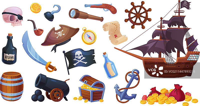 海盗冒险卡通元素图片素材