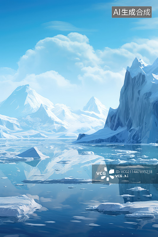 【AI数字艺术】冰山的写实3D插画,冰山漂浮在水中图片素材
