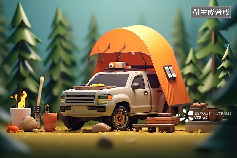 【AI数字艺术】带有车顶帐篷的吉普车图片素材