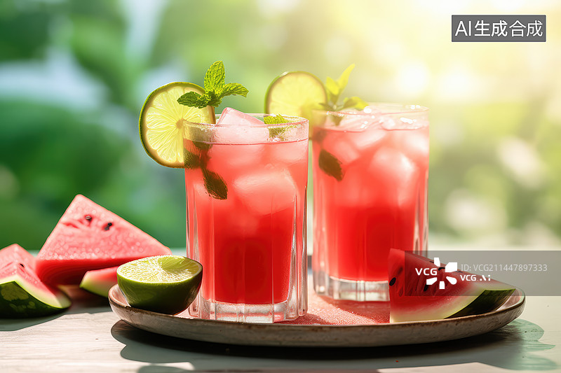 【AI数字艺术】西瓜和新鲜的西瓜汁图片素材