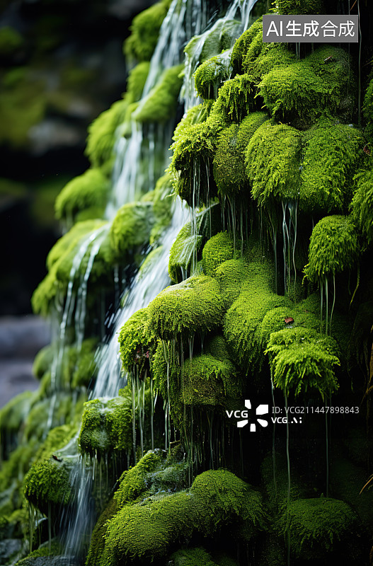 【AI数字艺术】树干上苔藓的特写镜头图片素材