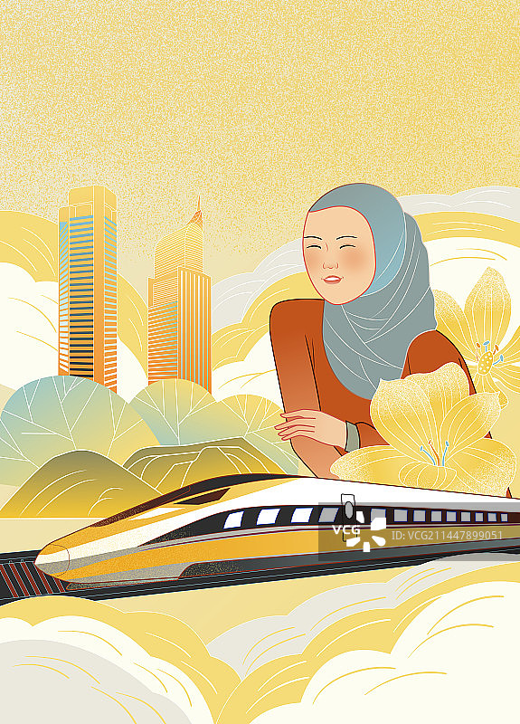 雅万高铁“一带一路”矢量插画图片素材