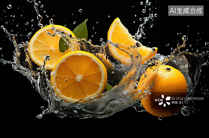 【AI数字艺术】黑色背景下的柠檬特写镜头图片素材