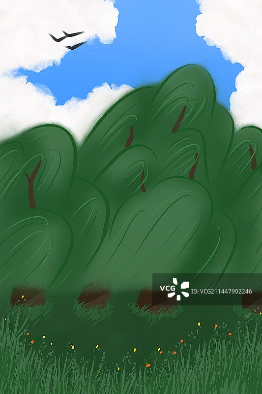风吹柳树扁平风插画图片素材