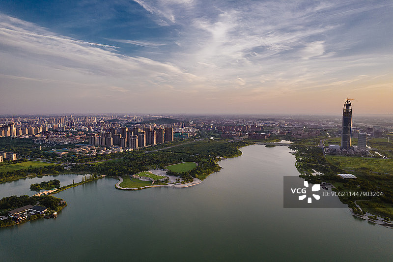 日出时分浙江海宁市城市风光图片素材