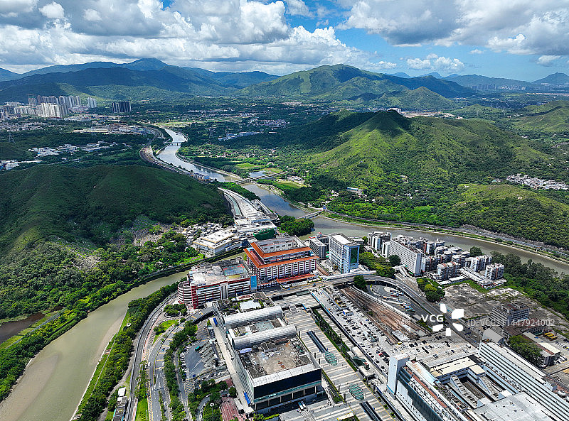广东省深圳市罗湖区深圳火车站罗湖口岸商圈航拍图片素材