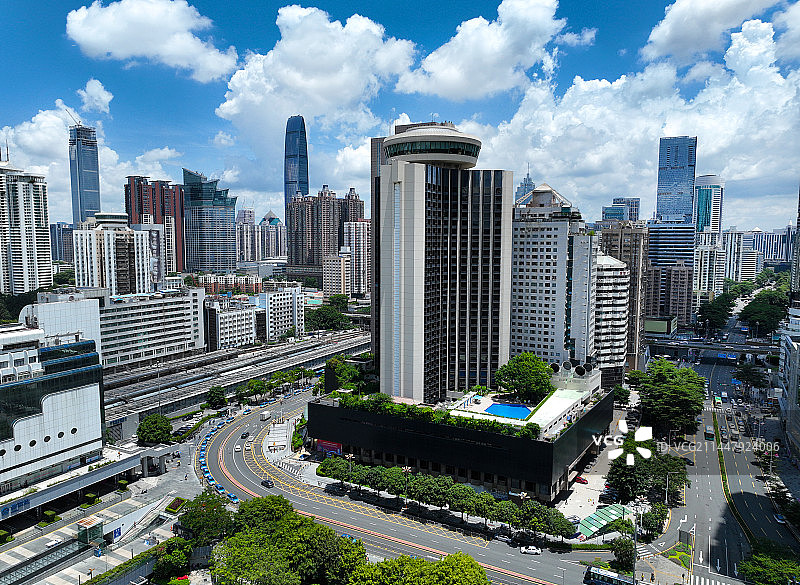 广东省深圳市罗湖区深圳火车站罗湖口岸商圈航拍图片素材