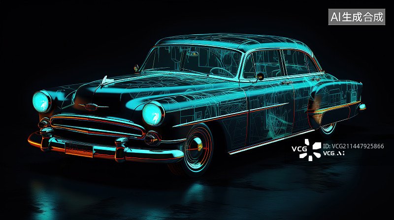 【AI数字艺术】黑色背景下的汽车特写镜头图片素材